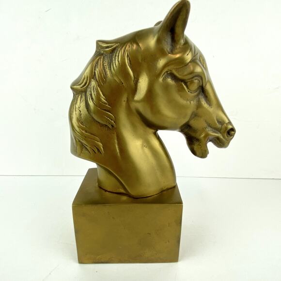 Vintage Brass Horse Head Statue Sculpture Bookend 8" Tall - Picture 4 of 10